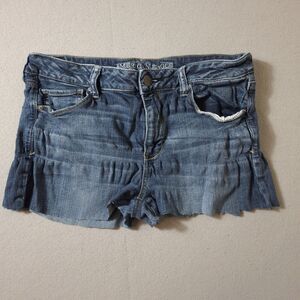 American Eagle Jean Shorts Women 14 31x2 Blue Cutoff Distressed Hot Pants Skinny
